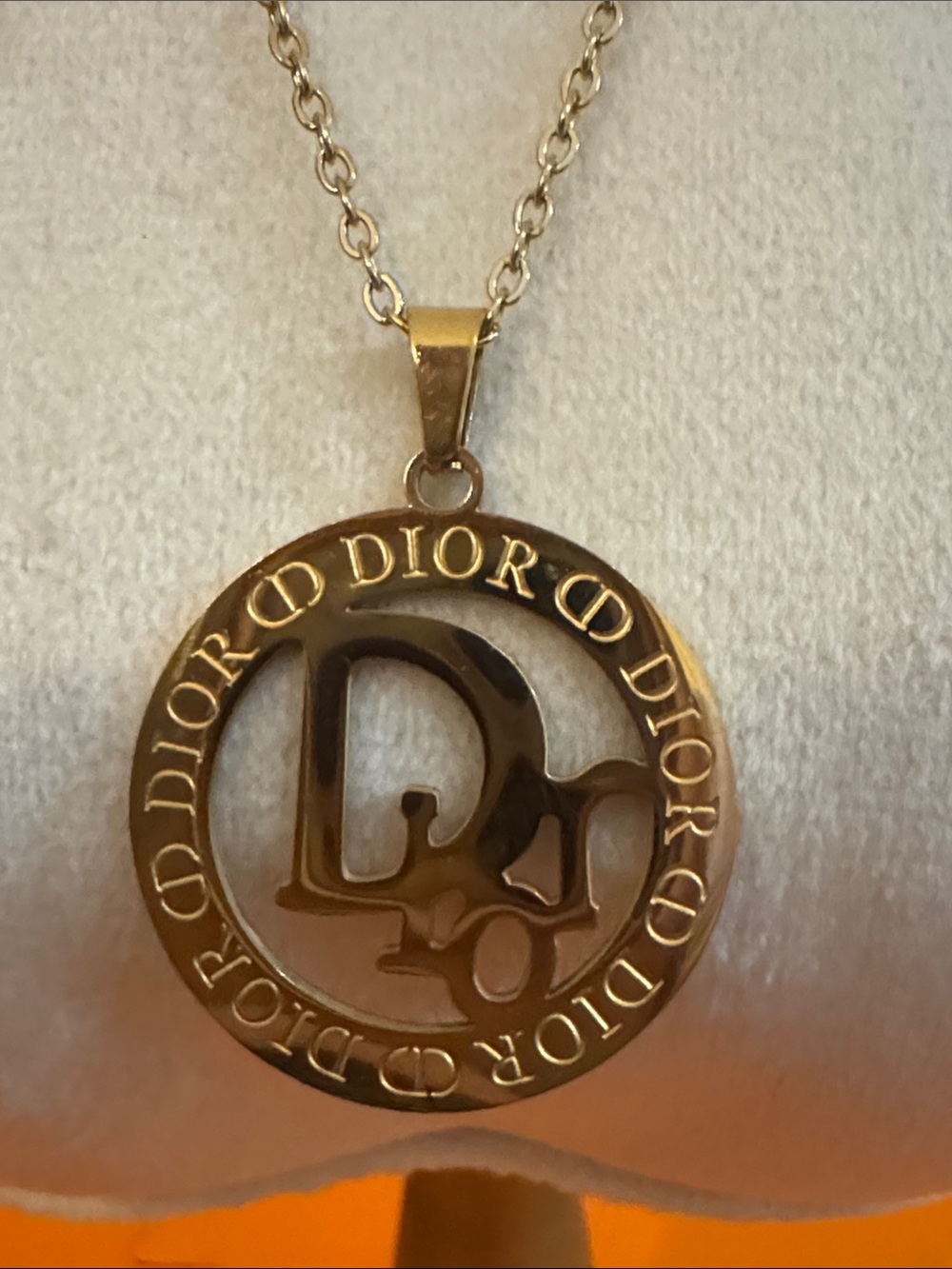 Source Unknown Gold Circular Logo Pendant Necklace